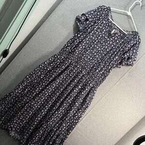 Destination 365 Short-Sleeve Midi Dress with Smo Black Abstract Size 1X